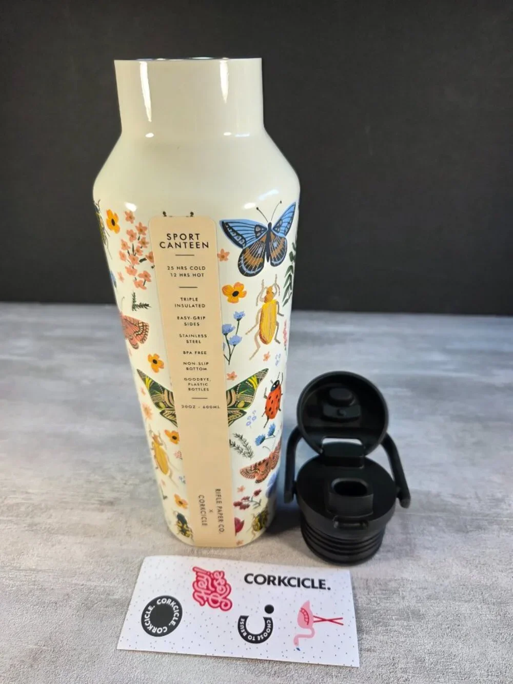 Rifle Paper Co x Corkcicle Curio Cream 20oz Insulated Canteen with Screw Top Lid